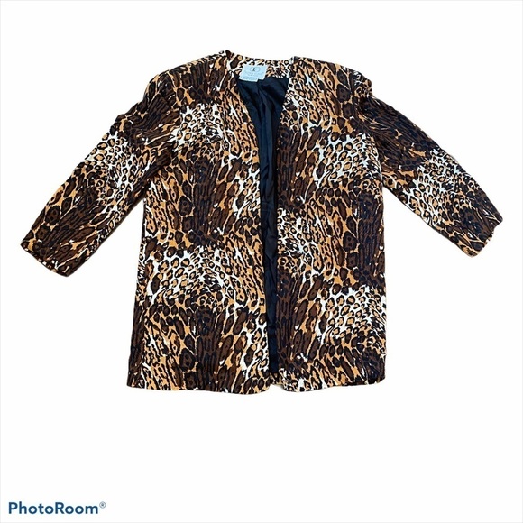FLORA KUNG Vintage 80’s Silk Leopard Blazer Size 8 - Picture 5 of 6
